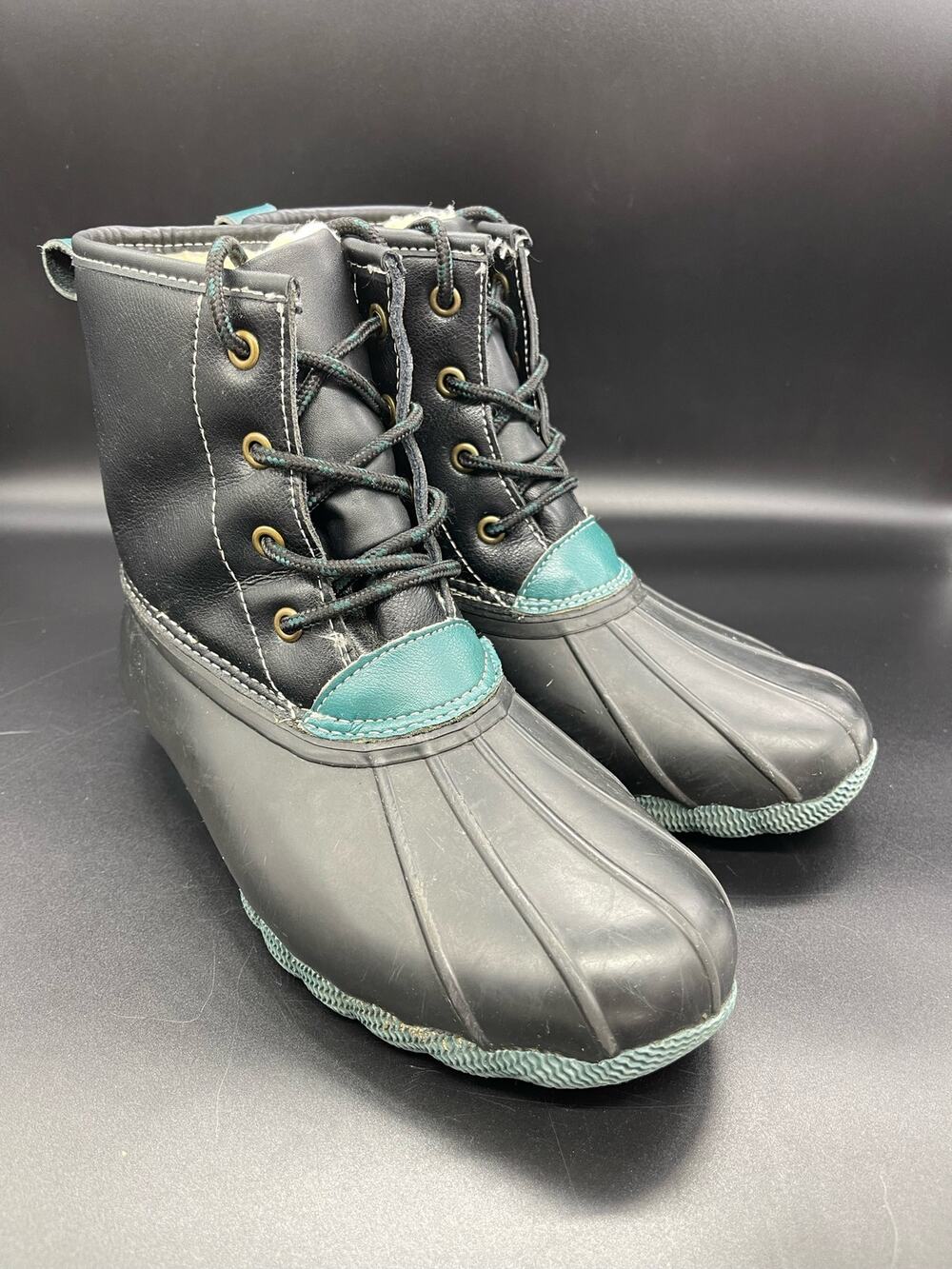 Serra 3M Thinsulate Black & Teal Outdoor Rain Boots Leather Upper Women's Size 8